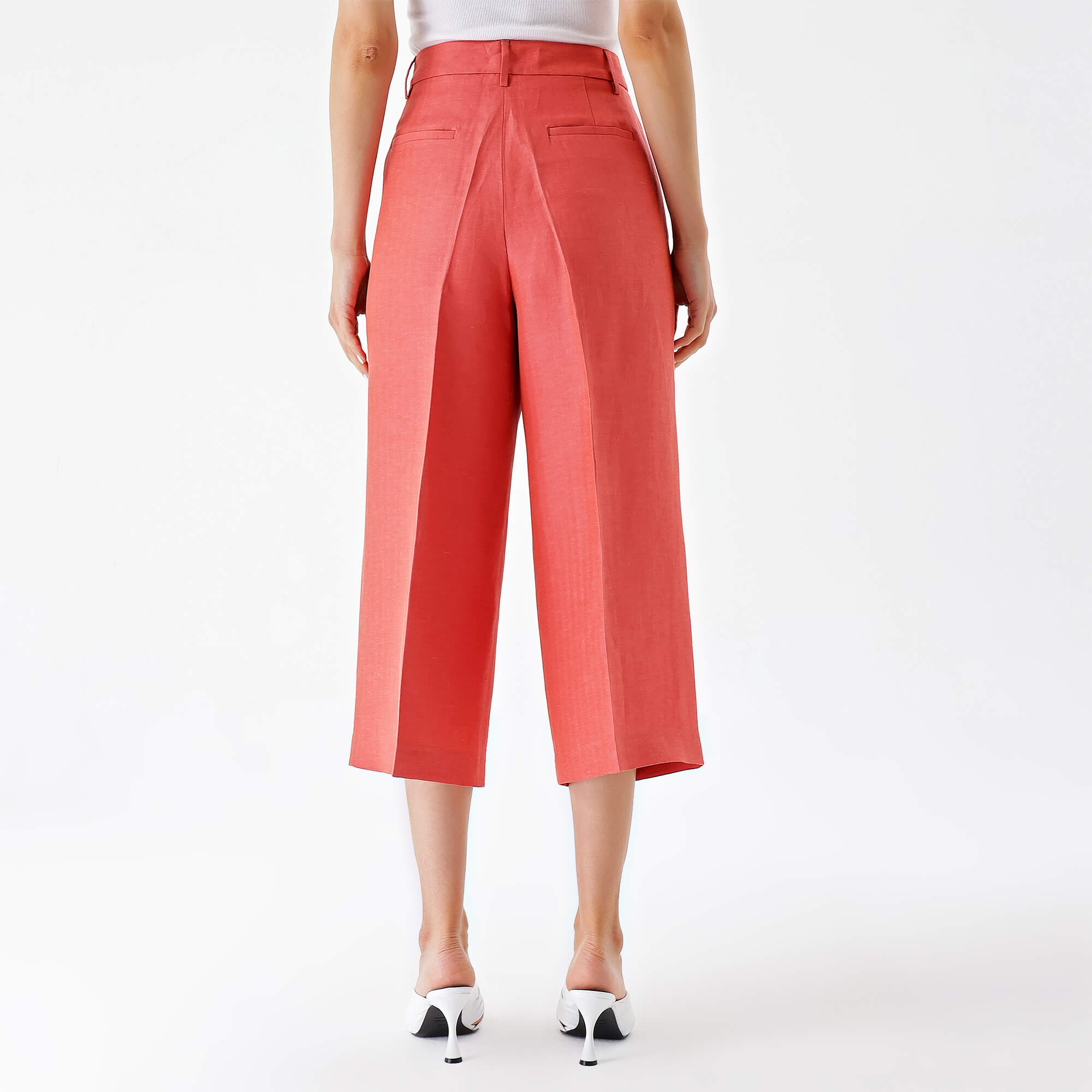 Etro-Pink Linen High-Ri sePants